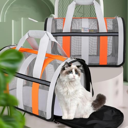 Image of VAYINATO Pet Carrier Bag (Small - 34 * 24 * 24 Cm) Cat Dog Carrying Bag Outgoing Travel Pets Handbag Portable Breathable Foldable - Grey with Orange By Petzlifeworld