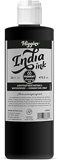 Higgins Black India Pigmented Drawing Ink, 16 Oz Bottle (44203)