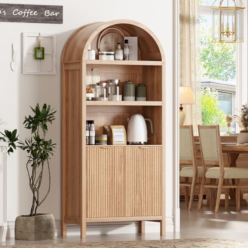 Ieejdn 71" Tall Arched Kitchen Pantry,Modern Fluted Wood Storage Cabinet