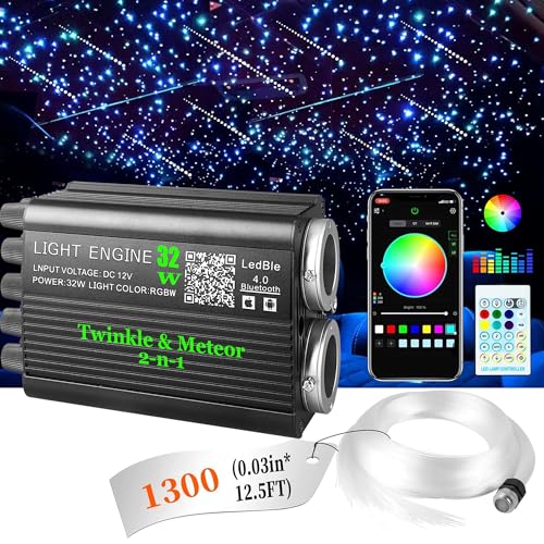 VASTFIRE Starlight Headliner Kit – 1300pcs Twinkle Meteor Fiber Optic Star Lights for Car, Bluetooth APP & Remote Control, RGBW Color Changing, DIY Interior Roof Ceiling Light, Sound Sync LED Kit