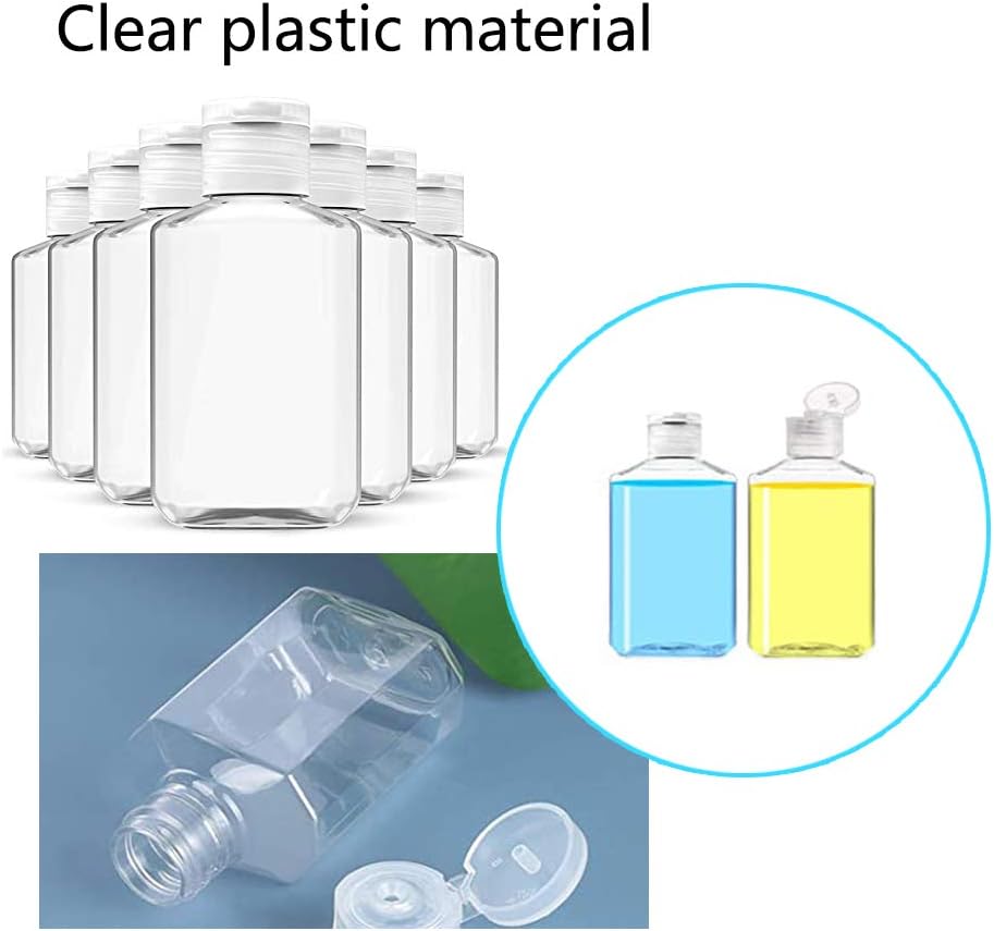 30 Pcs 2 Oz Clear Refillable Flip-Top Bottles,Plastic Hand Sanitizer Bottles,Travel Size Bottles with Flip Cap,Reusable Small Containers with Lids for Outdoor,Camping and Trip
