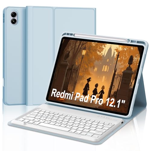 IVEOPPE Redmi Pad Pro�L�[�{�[�h�p Xiaomi Redmi Pad Pro 12.1�C���` 2024/Xiaomi Poco Pad 12.1�C���`�p PU���U�[�J�o�[ ���O���\��Bluetooth���C�����X�L�[�{�[�h �y���V���z