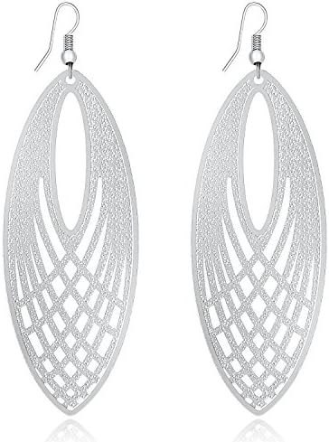 Fashion Silver Long Hollow Filigree Chandelier Leaf Earrings Hook Lightweight Dangle Earrings for Women