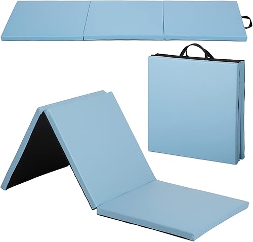 Miniatura 8 de Colchoneta de gimnasia para gimnasio en casa, plegable, portátil, de 6 x 2 x 2 pulgadas, extra gruesa, con asas de transporte, para niños y adultos,