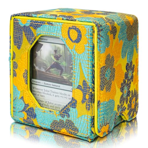 Sanseking Magic Commander Deck Box for MTG Trading Card Storage Box fits 100+ Double Sleeved Card Soft Satin Deck Boxes with Commander Display Window Magic Gift for FaB EDH Commander DND?Golden?