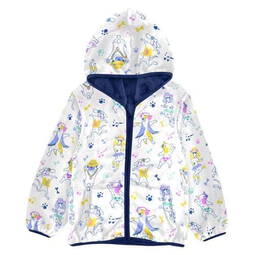 Dancing Dogs in Neon Colors Girls Fleece Jacket Girls Fall Jacket Girls Zip Up Hoodie Girls Sherpa Jacket 2-10T