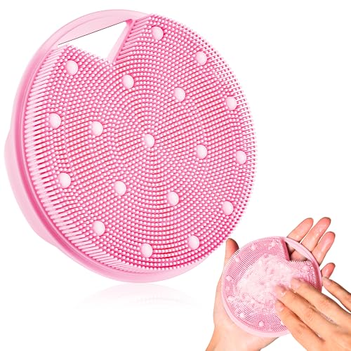 XCRUCC Silicone Body Scrubber Anti Zinc Infused Silicone Loofah，Silicone Shower Scrubber with Stiff & Soft Bristles，Unblock Blood Circulation or Lymphatic Drainage - Pink