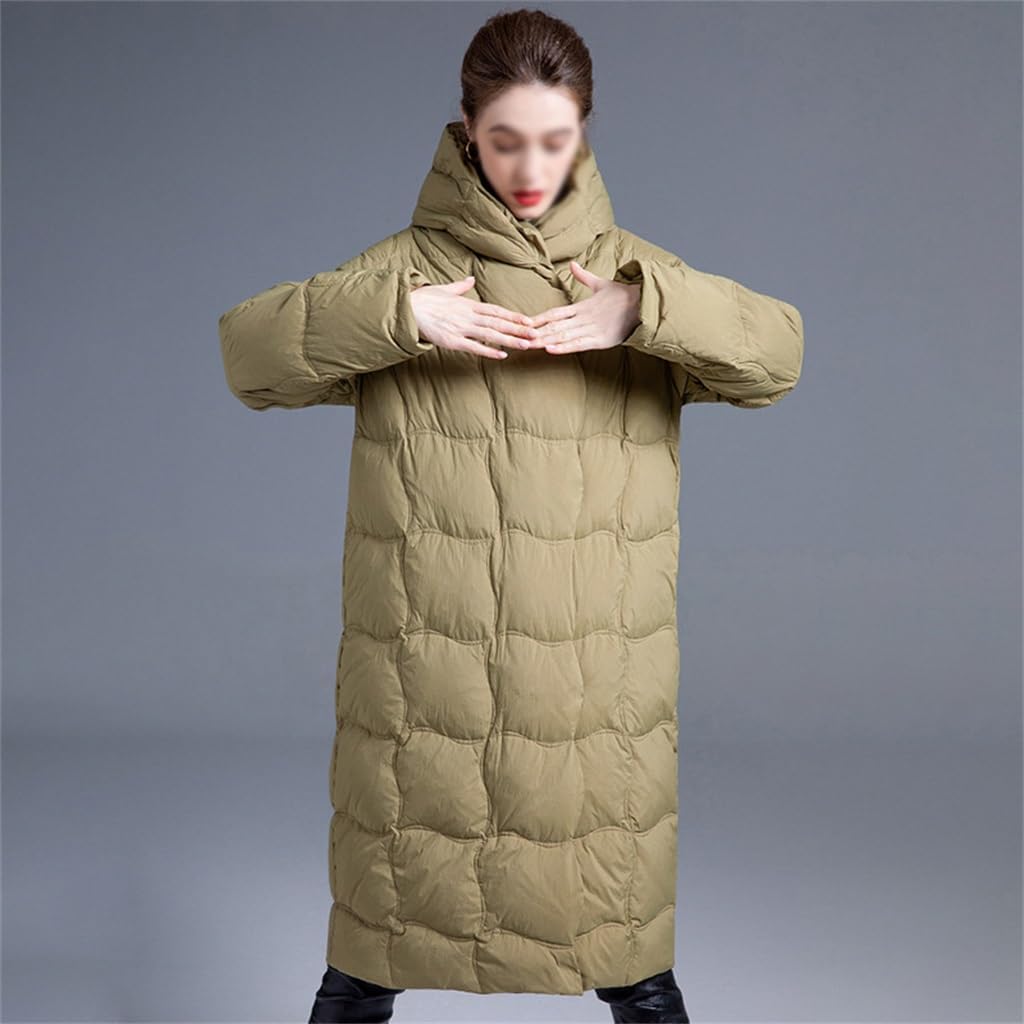 Winter Women's Hooded Down Jacket Mid-Length Warm Thickened White Duck