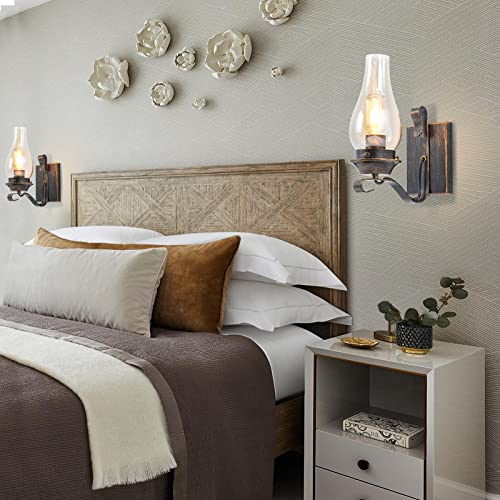 Wall Sconces Sets of 2, Oil Rubbed Bronze Hardwired Wall Sconce Indoor, Retro Rustic Wall Lamps with Amber Glass,Vintage Bedside Sconces Wall Lighting for Living Room Bathroom - Image 7