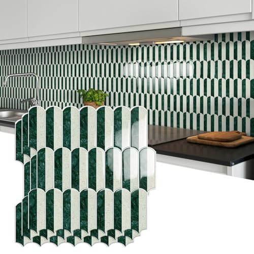 Upgrade Dickere 3d Fliesenaufkleber Selbstklebend Aufkleber Wandverkleidung für Bad Küche,10 Stück Vinyl Klebefliesen, Fliesenspiegel zum Abziehen und Aufkleben(Grün, 30,5 x 30,5 cm)