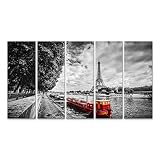 islandburner Tableau sur toile Tour Eiffel Sur Seine Fleuve Paris France Vintage Rouge Touriste Bateau Eau Noir Blanc Cadre Affiche Poster Murale Tableaux