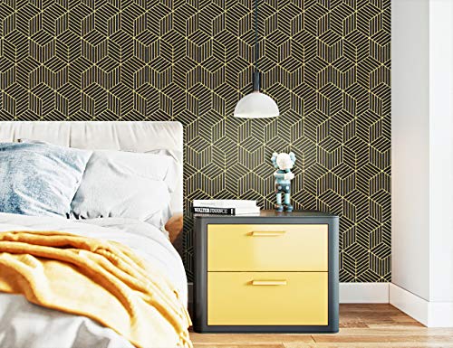 Micpolo 17.7"X118"Black And Gold Wallpaper Modern Geometric Hexagon Peel And Stick Wallpaper Removable Contact Paper Self Adhesive Wallpaper Decorative For Wall Shelf Drawer Liner Cabinet Countertop #TOP1