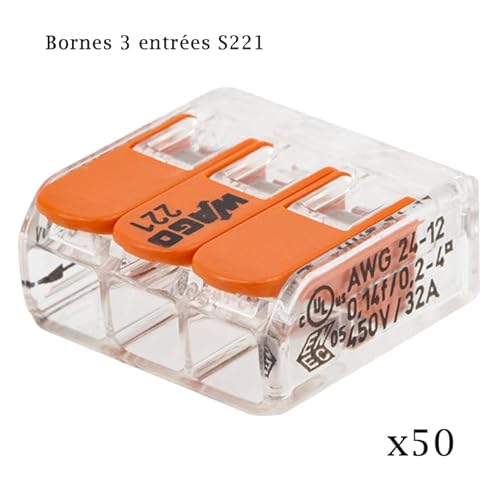 WAGO 221 Serie – 50x 3-Leiter Verbindungsklemmen in Kartonbox