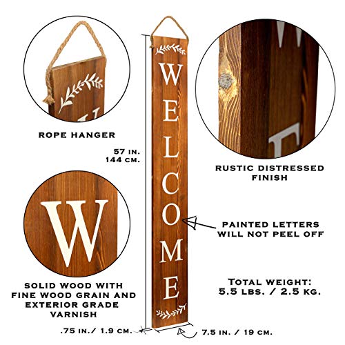Tall Outdoor Welcome Sign For Front Door, 2 Sided 5 ft Wood Welcome Sign For Front Porch Decor, Rustic Welcome Home Sign, Farmhouse Fall Porch Decor, Vertical Welcome Sign For Front Porch Decoration