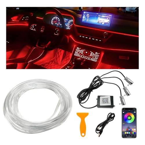 NYTKL Interior Car LED Strip Lights with APP Control, 3 in 1 RGB Ambient Lighting Kit with 197 inches Fiber Optic, 16 Million Colors Neon Strip USB Music Sync Atmosphere LED for Vehicles