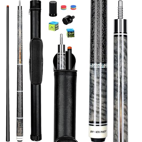 SYNCSHOT Carbon Fiber Pool Cue Stick 58' Professional Pool Sticks for Adults Full Carbon Technology Low Deflection Billiard Pool Table Cues with 12.5mm Tip