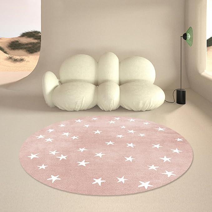 Tappeto Gioco Bambini Cameretta Bambino Rotondo Lavabile in Lavatrice Tappeto Antiscivolo,Pelo Corto Morbido,per Soggiorno,Cucina,Camera da Letto Piccola Stella RosaØ160cm