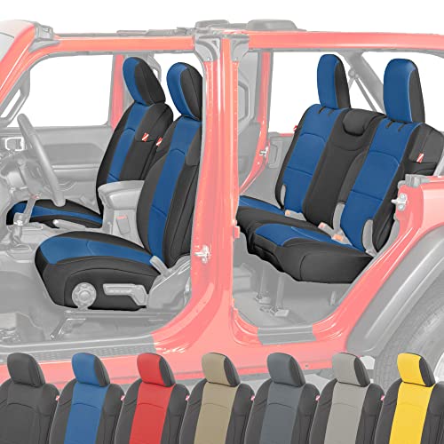 Diver Down Neoprene Seat Cover Set - Fits Jeep JL 4-Door 2018-2022 Wrangler - Front and Back Seat Set - Waterproof Custom Fit Seat Covers - Soft Padded Thermal Resistant Cushion (Blue, Cloth Seats)