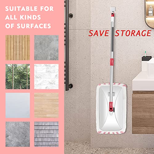 Mastertop Large Microfiber Mop - Microfiber Mop Floor Cleaning System, 16X8.4“ Flat Mop, Dust Mop, Hardwood Floor Mop, Washable, 360 Degree, 5 Microfiber Mop Replacement Pad, 1 Cleaning Scraper - Red #TOP6