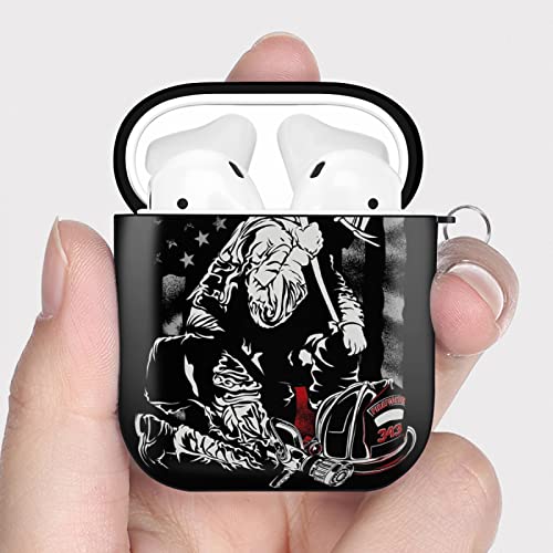 Thin Red Line American Flag Case For Airpods Case Cover, Firefighter Shockproof Protective Case With Portable Keychain, Compatible With Apple Airpods Charging Case 2&1 #TOP3