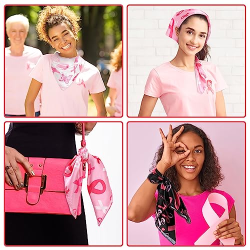 Percozzi Pink Ribbon Square Scarves 3PCS Breast Cancer Awareness Silky-Feeling Pink Cancer Ribbon Pattern Silk Lightweight Satin Hair Scarves for Women Men Handkerchief 27.5'' 5