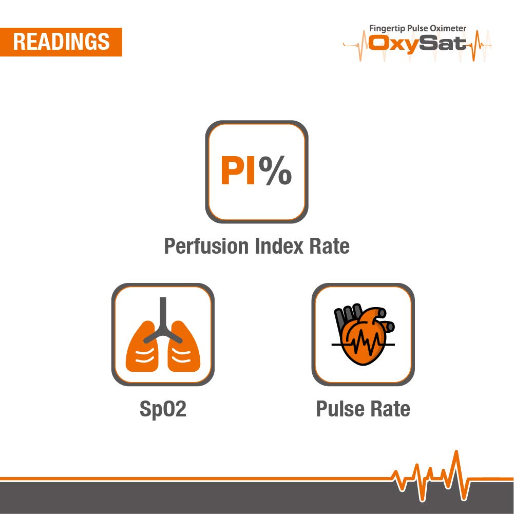 OXYSAT - Finger Tip Pulse Oximeter with SpO2, Perfusion Index and Pulse Rate readings, OLEDs Display and 18 months warranty, Orange 1