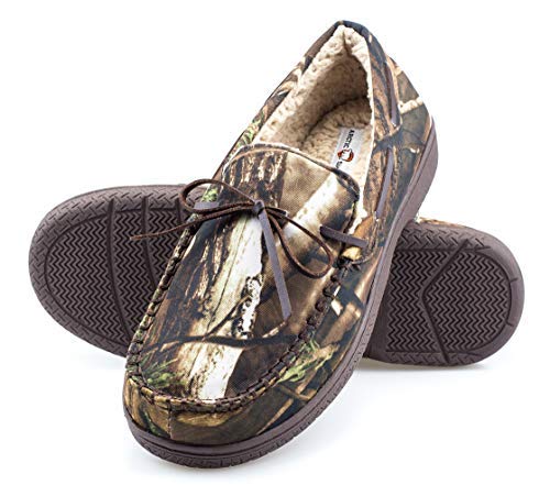 ArcticShield Mens Memory Foam Indoor Outdoor Durable Comfortable Slip On Moccassin Slippers (10 (M) US, Camouflage)