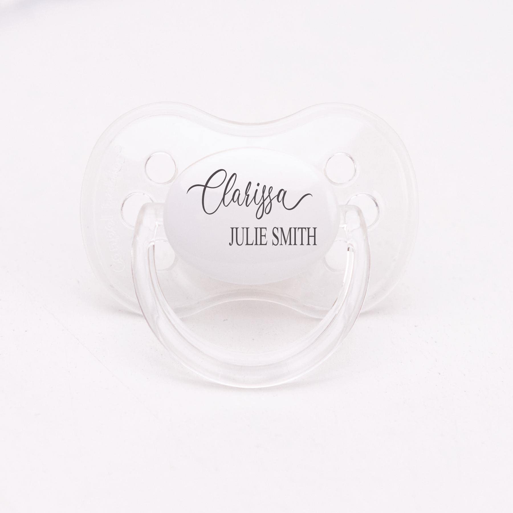 Personalized Set of 2 Pacifiers with Name, Personalized Baby Gifts for Girls or Boys. 0-6 Months, 6-18 Months, Your Choice of Color Pink, Blue or White