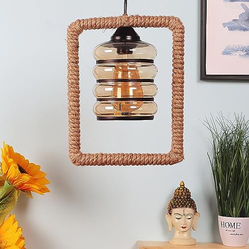 Image of DECOHOME Modern Hanging Ceiling Lamp Lights for Home & Decor | Premium Finish Pendant Light for Living Room, Bedroom & Dining Area | Stylish Indoor Lighting | Chandelier Lights (Rectangular-Black)