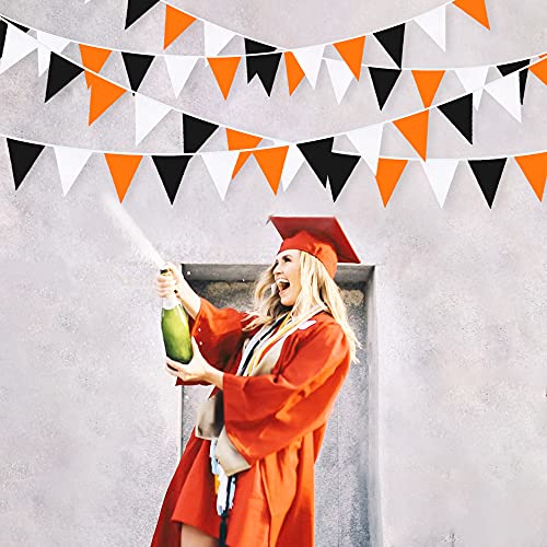 32Ft Orange Black White Graduation Party Decorations 2023 Halloween Pennant Banner Fabric Triangle Flag Bunting Garland For Thanksgiving Wedding Birthday Home Nursery Outdoor Garden Hanging Decoration #TOP4