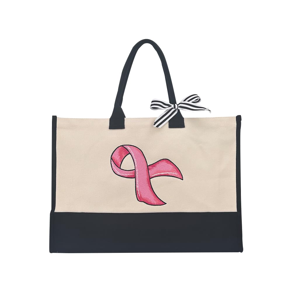 Generic Breast Cancer Awareness Funny Canvas Tote Bag - Large, Black and Beige, Adult, Unisex, Grocery, Women, Breast Cancer Awareness Supporters
