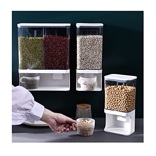 Distributeur mural pour aliments secs, 3 distributeurs de nourriture de cuisine avec tasses à céréales, sac de rangement de cuisine pour riz, soja, café, grains d'avoine Cover