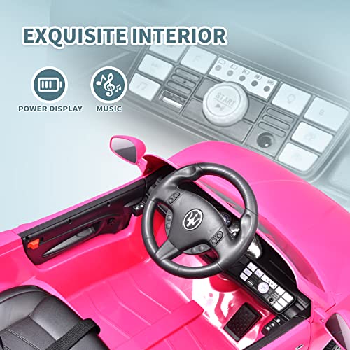 Joywhale 12V Kids Ride On Car Licensed Maserati Battery Powered Electric Vehicle For Kids Ages 3-6, With 2.4G Remote Control, Metal Suspension, Safety Belt, Bright Headlights, Music & Fm, Pink #TOP3
