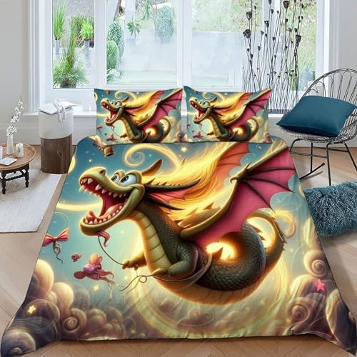Housse de couette 3D dragon fermeture éclair parure de lit enfant 3 pièces - 3