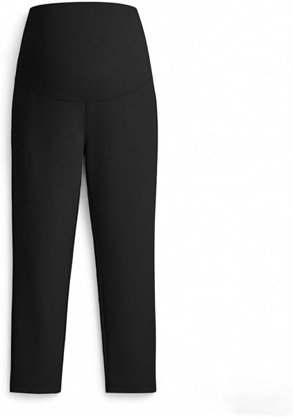 Damen Umstandsleggings mit Taschen High Waist Umstandshose Blickdichte Weites Bein 3/4 Hose Stretch Slim Fit Schwangerschaftsleggings Weich Bauchstütze Umstandsmode Yoga Sport Freizeithose - 5