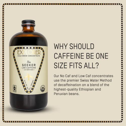 Explorer Cold Brew Coffee Low Caffeine Concentrate | 32 Fl Oz I Organic Gluten Free Instant Liquid Mix | Iced Or Hot | 1:4 Super Concentrated | Lowcaf (50 Mg/Oz) #TOP2