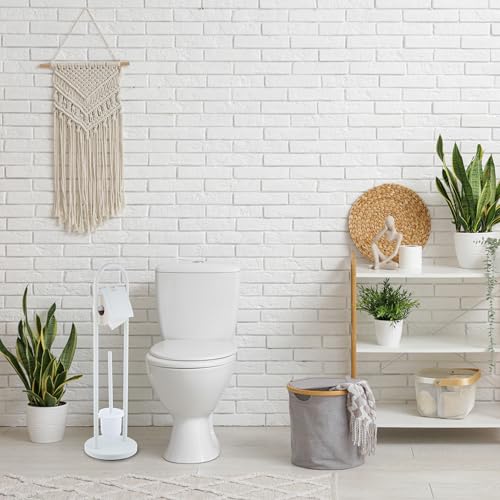 Image of Relaxdays Toilet Brush Holder Stainless Steel H x D 79 x 22 cm White