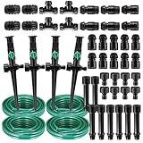 Relaxweex 4 Pcs Multi-Adjustable Flex Design Above Ground Irrigation Garden Sprinkler System 59ft Garden Hose Included Above Ground DIY Irrigation Kit for Plant and Flower Bed Watering