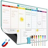 MaxGear Weekly Dry Erase Board for Fridge, Magnetic Calendar Whiteboard Planner for Refrigerator with Stain Resistant Technology, Include 7 Fine Point Markers and 1 Eraser, 16'x12'