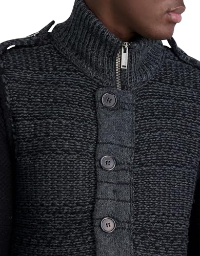 Karl Lagerfeld Paris Men's Color Blocked Long Sleeve Cardigan, Charcoal/Black4