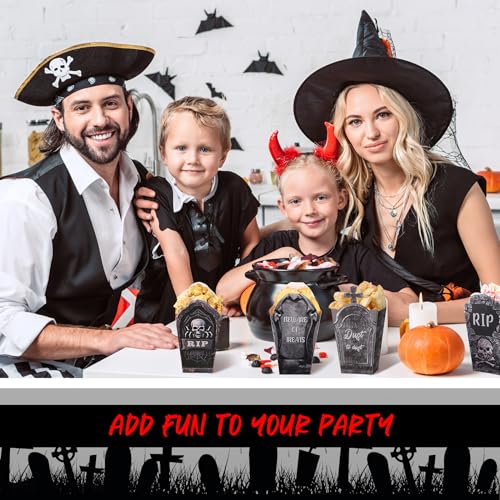 Image of Weekgrat 90 Pcs 9 Styles Halloween Tombstone Popcorn Boxes Cardboard Popcorn Bags Snack Boxes Treat Bags for Candy Biscuits Party Favors