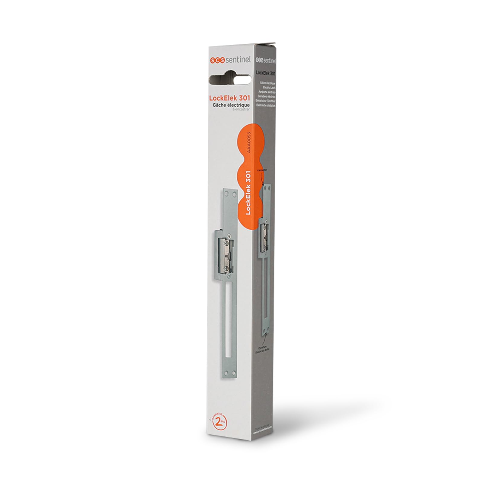 SCS Sentinel - Gâche Électrique Réversible LockElek 301 - Têtière Longue 250mm en Acier - Déclenchement Permanent - Rouleau Réglable - Fabrication Européenne
