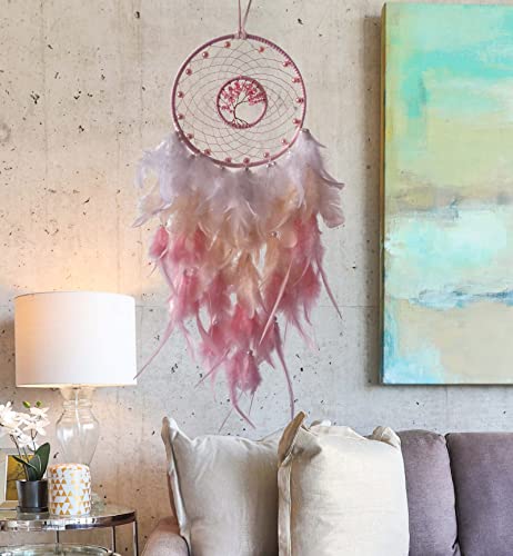 Dream Catchers - Pink Tree of Life Crystal Dream Catcher for Girls & Boys Kids Room Decor - Boho Wall Hanging