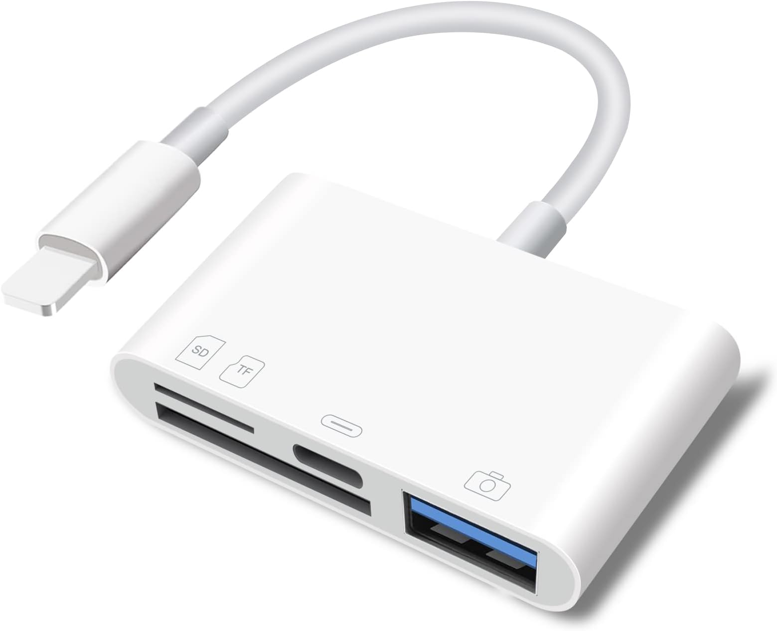 SUNTRSI 4-in-1 Lightning to USB Memory Card Reader, SD Micro SD Card Reader for Phone/Pad/Camera, USB Socket OTG Adapter, Plug and Play