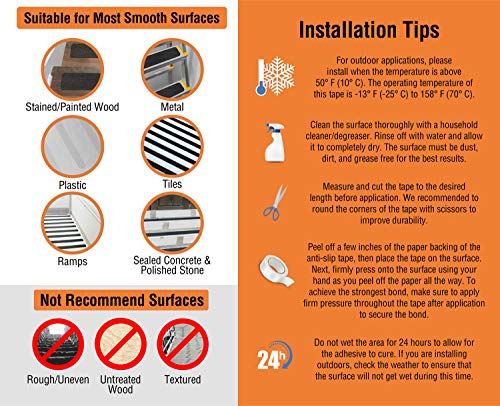 Best Anti-Slip Grip Tape, Black With Glow In The Dark Strip, 2" X 30 Ft, 80 Grit, Industrial Grade, Indoor, Outdoor, Weatherproof (2-Inch X 30 Feet Roll) #TOP5