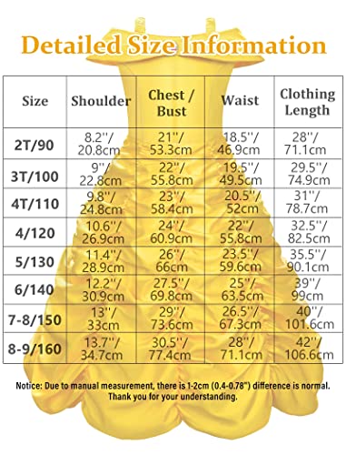 Knemmy Princess Dress Up Clothes Halloween Beauty And Beast Costume For Girl Cosplay Birthday Outfit Yellow (Yellow, 4T(110)) #TOP7