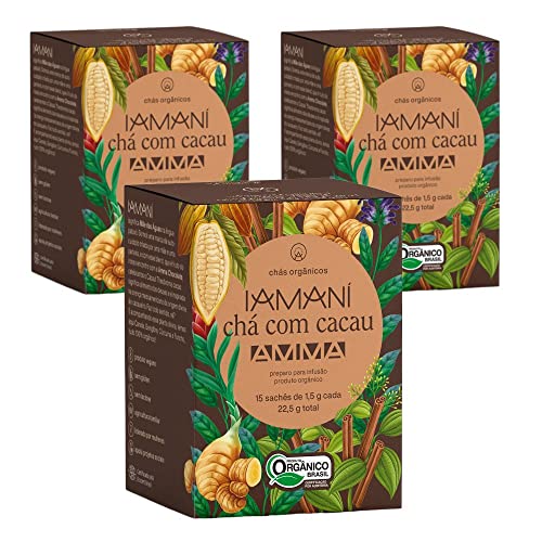 Kit 3 Ch&aacute; Cacau Amma Org&acirc;nico Iaman&iacute; mais 4 ervas em 45 sach&ecirc;s