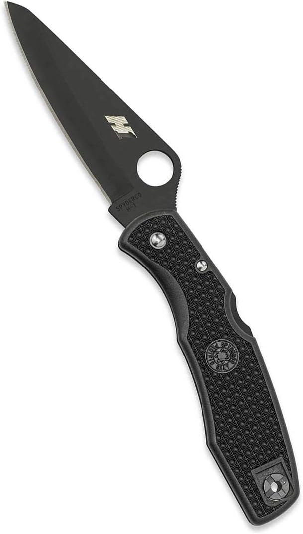 Spyderco Pacific Salt Lightweight Folding Knife - Black FRN Handle with PlainEdge, Hollow Grind, H-1 Steel Black Blade and Back Lock - C91PBBK