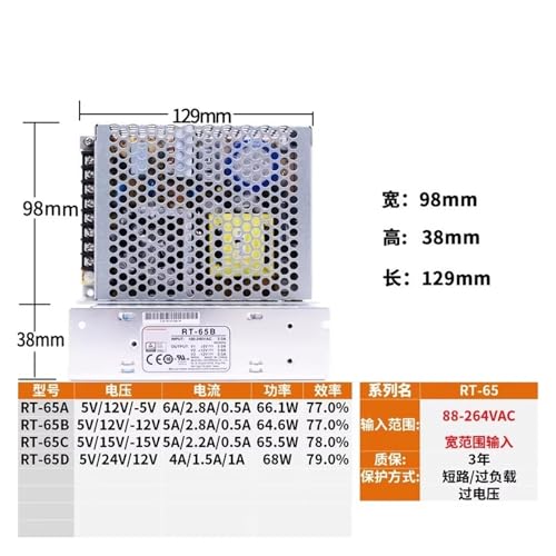 Alimentation triple sortie RT-125B 5V 12V 24V pour systèmes industriels
