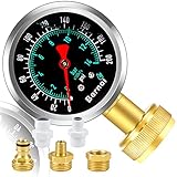 Bernoi Liquid Filled Water Pressure Gauge Kit with 5 Parts, 0-200 Psi, Standard 3/4" Female Garden Hose Thread Water Pessure Gauge for Home